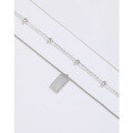 wholesale Pure Silver White Mother-of-Pearl Double Layer Women's Necklace, Minimalist Small Stackable Collarbone Chain with Square Pendant, Elevated Sense Sweater Chain-0-2