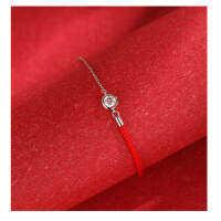 wholesale 925 Sterling Silver Moissanite Single Diamond Bracelet for Women, Red Rope for Birth Year, Light Luxury Niche Exquisite Couple's Rope Gift-D color 50 point moissanite bracelet 925 silver