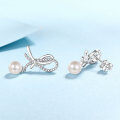 wholesale 925 Sterling Silver Ear Pins with Natural Freshwater Pearls and Micro-Inlaid Moissanite Luxury Tassel Ear Drop Earrings for Women-0-2