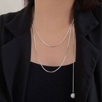 wholesale S925 Sterling Silver Heavy Duty Snake Chain Women's Korean Layered High-End Baroque Pearl Fringe Necklace-Pure silver + natural pearls (length 100cm + 30cm tassel)