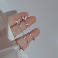 wholesale S925 Sterling Silver Diamond-Embellished Fringe Butterfly Earrings, Small Fresh, Niche Design, Elegant Ear Thread M04900-S925 silver pair silver 925 silver