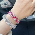 wholesale Metal material first: Zhuozhifan Jewelry new style live broadcast best-selling 7*7 red and white double heart full diamond bracelet fashionable temperament rich lady style-0-3