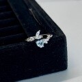 wholesale S925 Sterling Silver Aqua Blue Heart Diamond Mermaid Tail Ring, Luxury High-End Sense, Temperament Sweet, Niche Personality Index Finger Ring-0-5