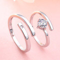 wholesale S925 Sterling Silver Creative Adjustable Opening Couple Rings Pair with Diamond, Valentine's Day Gift for Him and Her-0-5