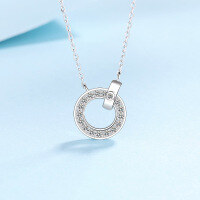 wholesale PT925 Silver Exquisite Full Moissanite Inlaid Necklace for Women, Plated with PT950 Gold, Interlocking Links, Luxury Collarbone Chain Wholesale-45 points Moissanite 925 silver