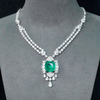 wholesale 925 Silver Gold-Plated Pendant Chain with High-Carbon Diamond Muzo Green Cushion Cut Art Deco Decoration Women's Necklace-Muzo Green 925 Silver