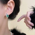 wholesale S925 Sterling Silver Gourd Yang Green Jadeite Ear Studs Inlaid with Jade Full Green Earrings New Chinese Style Light Luxury High-End Ear Accessories-0-2