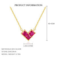 wholesale S925 Sterling Silver Sweet Heart Red Zircon Earrings, Women's Geometric Minimalist Fashion Jewelry-A4189-Gold 925 Silver