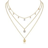 Metal French Three-Layer Long Layered Necklace for Women, Summer Minimalist Ins Style Fade-Resistant Luxury Niche-N15400 Moissanite 1 carat + 1 carat + 6 beads
