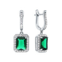 wholesale S925 Sterling Silver Full Diamond Emerald Earrings, Luxurious Vintage Elegant Banquet Drop Earrings-Silver 925 silver
