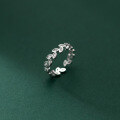 wholesale S925 Sterling Silver Bud Leaf Open Ring with Diamond Accent, Minimalist Design Elegant Leaf Jewelry for Women J9546-0-4