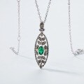 wholesale S925 Sterling Silver Japanese Niche Retro Light Luxury Lab-Grown Emerald Pendant Choker Necklace for Women Wholesale Customization-0-4