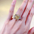 wholesale S925 Silver Zhuo Zhifan New Square Pagoda 12*12mm Asscher Cut High-Carbon Diamond Yellow Diamond Ring European and American Style-0-3