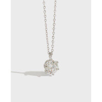 wholesale S925 Sterling Silver Korean Mori-style Student Simple and Elegant 6mm Single Zircon Pendant Necklace for Women-White gold [6mm zircon] &gt; 925 silver