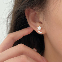 wholesale S925 Sterling Silver Matte Frosted Pentagram Stud Earrings for Women, Small Batch Design, Ins Style Fashionable and Unique Earrings-Sterling silver