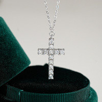 Sterling Silver Amazon Cross Pendant Necklace with Moissanite for Women-(Set with D-color moissanite)  925 silver