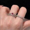 wholesale S925 Sterling Silver French Romantic Lace Single Row Diamond Ring High-end Combination Stackable Ring Row Diamond Pinky Ring Index Finger Ring-0-2