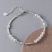 wholesale S925 Sterling Silver Fresh and Sweet Style Designed Chinese Bamboo Knot Beaded Crushed Silver Bracelet S7266-S925 Silver Bracelet 925 Silver