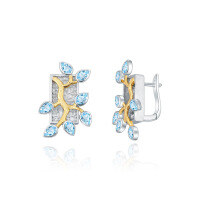 wholesale S925 Silver Designer Natural Topaz Earrings with Floral Leaf Design Gemstone Stud Earrings-Swiss Blue Topaz Earrings