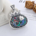 wholesale Sterling silver, Yun Chao Xuan S990 vintage antique matte finish filigree openwork koi fortune bag style ethnic pendant-0-0