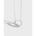 wholesale S925 Sterling Silver XA289 Korean Style Personalized U-Shaped Chain with INS Asymmetric Geometric Semi-Circle Textured Pendant Necklace for Women-0-0