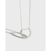 wholesale S925 Sterling Silver XA289 Korean Style Personalized U-Shaped Chain with INS Asymmetric Geometric Semi-Circle Textured Pendant Necklace for Women-Silver 925 silver