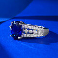 wholesale S925 Silver Plated Simulation Diamond 7*9mm Blue Steel Ring, Fashionable and Versatile-0-1