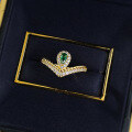 wholesale S925 Sterling Silver Simulated Emerald 5*3mm Pear-Shaped Fresh and Delicate Bezel Set Ring-0-3