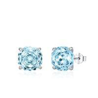 Silver 925 Rose-Cut Flash Diamond Stud Earrings, Wholesale-8.0mm [Blue]