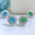 wholesale S925 Silver New Simulation Emerald 7*9 Paraíba Color Earrings for Women,ins Style-0-2