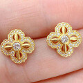 wholesale S925 silver jewelry, trending on Xiaohongshu: Cross Vajra Four-Leaf Flower Earrings, new Chinese-style national trend-0-0