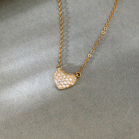 wholesale 925 Silver Small Pendant Necklace Women Zircon Retro Heart-shaped Fashion Jewelry-A2212-Gold 925 Silver