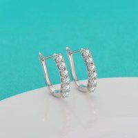 wholesale 925 Sterling Silver Moissanite Hoop Earrings for Women, Minimalist Design Row of Diamond Ear Clips, Elegant Wholesale Korean Style Earrings-Single 3-point (36-point) moissanite earrings 925 silver