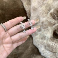 wholesale S925 Sterling Silver Full Diamond Iris Flower Pendant Necklace and Earrings Set, a Minimalist and Luxurious Jewelry Collection-Earrings 925 silver