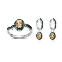 wholesale S925 Sterling Silver Cross-Border Designer Natural Crystal Sapphire Jewelry Set with Ring and Earrings, Small and Niche-Natural enhanced sapphire ring