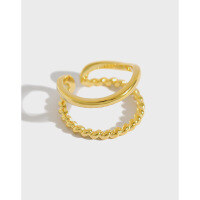 wholesale S925 Sterling Silver JA458 Korean-style INS Double-layer Smooth Twist Women's Open Ring, Versatile Silver Ring-18K Gold [No. 11/Adjustable] Opening adjustable