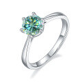 wholesale S925 silver green moissanite 1 carat designed ring with GRA certificate, fashion gemstone ring-0-0