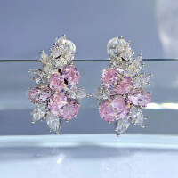 wholesale S925 Silver Oval 6*8 Ice Flower Cut Ultra Sparkly Women's Small Stud Earrings Drop Shipping-E103 Pink Diamond 925 Silver