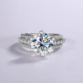 wholesale S925 Sterling Silver 5-Carat Round Moissanite High-End Luxury Full-Diamond Women's Ring Silver Jewelry-0-1