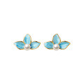 wholesale S925 Sterling Silver Synthetic Pearl Series Blue Three-Petal Flower Ear Studs Sweet and Unique Ear Accessories M02375-0-4