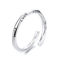 wholesale S925 Sterling Silver Harajuku Minimalist Style Thin Twisted English Letter Open Ring, Personalized and Versatile-484J/approx. 2.2g Opening adjustable