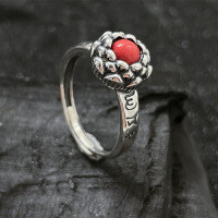 wholesale 925 Silver Retro Lotus Ring, Chinese Style Elegant Fashion Personality INS Style Fresh and Advanced Ring-xb1147-Lotus Red Turquoise Ring