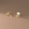 wholesale S925 Sterling Silver Korean-style Cubic Zirconia and Synthetic Cat's Eye Stone Bear Stud Earrings, Sweet and Fresh M02347-0-4