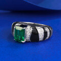 wholesale S925 silver new style simulated emerald 5*7 rectangle ring,ins unisex design-0-1