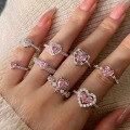 wholesale S925 Sterling Silver French New Arrival Ring for Women, Sweet and Elegant Pink Heart Geometric Zircon Design-0-1