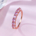 wholesale S925 Silver New Minimalist High Carbon Diamond Pink Diamond Ring for Women, 7-Row Diamond Ring, Live Streaming Drop Shipping-0-2