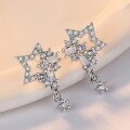 wholesale S925 Sterling Silver Star Full Diamond Tassel Earrings for Women, Five-Point Star Exquisite Zirconia Tassel Long Drop Earrings-0-1
