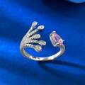 wholesale 925 Silver Mu Jing New Model INS Sweet Style 4*6 Padparadscha Pink Diamond Teardrop Open Ring-0-2