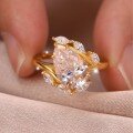 wholesale Golden S925 Silver Moissanite Ring with Waterdrop Large Main Stone Floral Crown Design Sparkly Women's Bestseller-0-2