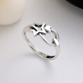 wholesale S925 Sterling Silver Vintage Distressed Creative Five-Pointed Star Ring, Adjustable Open Band, Trendy Ins-Style Gift for Best Friends, Jewelry Accessory-0-0